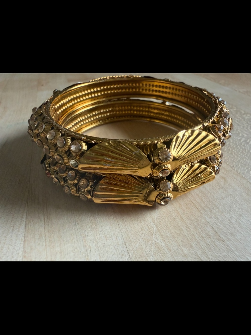 Gold Crystal Floral Bangle Set - Women Jewelry